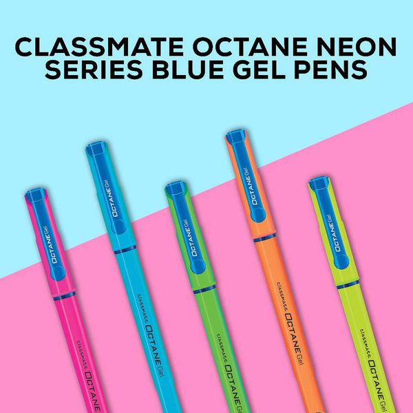 Classmate Octane Gel Pen (Blue) - Neon Series- Pack of 5